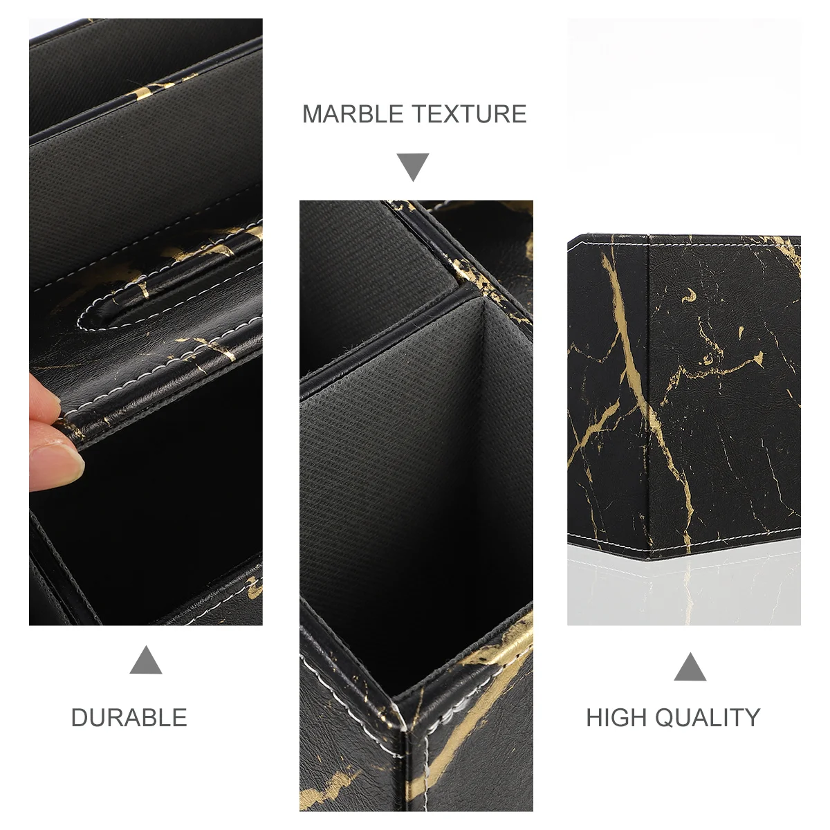 

1 pc Marble Vein Desktop Organizer 3 Compartments Tissue Box Storage For Home Hotel Office Multifunctional Holder
