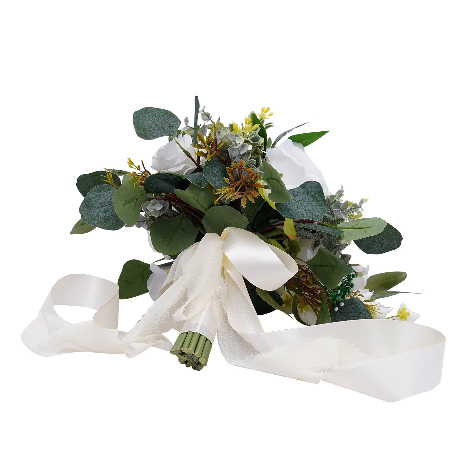 Wedding Bouquet White Cascading Bridal Flowers Wedding Artificial Flowers Real Touch Silk Bouquet for Ceremony Anniversary