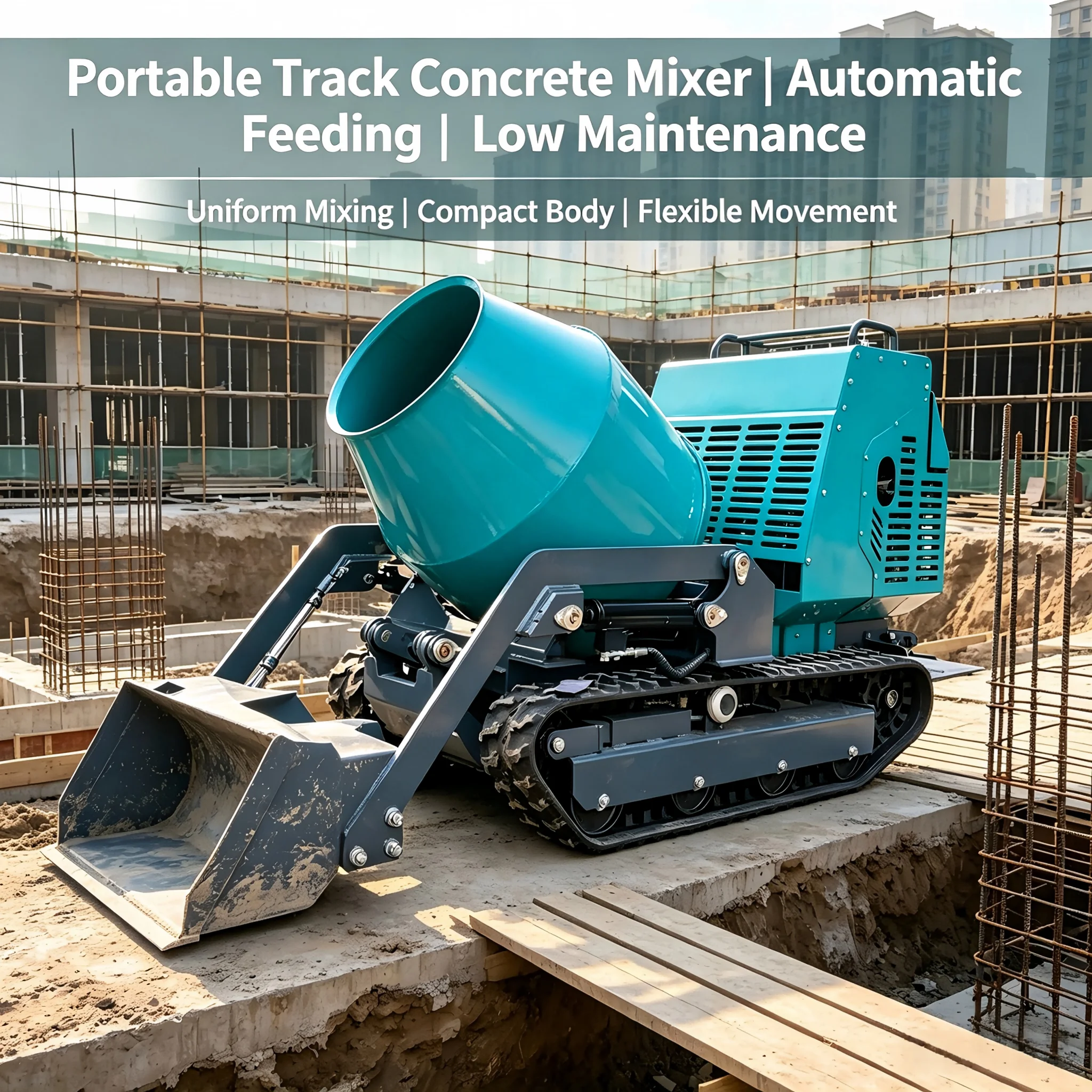 Concrete Mixer Small - 時間短縮型油圧駆動クローラー式セメントミキサー、小型コンクリートミキサー車、小型クローラー式コンクリートミキサー