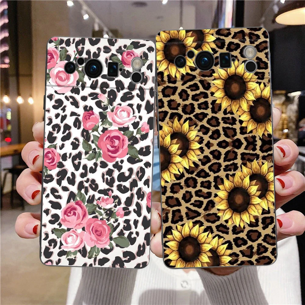 Fashion Tiger Leopard Print flower For Google Pixel 8 7 6 Pro 6A 5G Black Phone Case Soft Shockproof Back Cover TPU Shell Coque