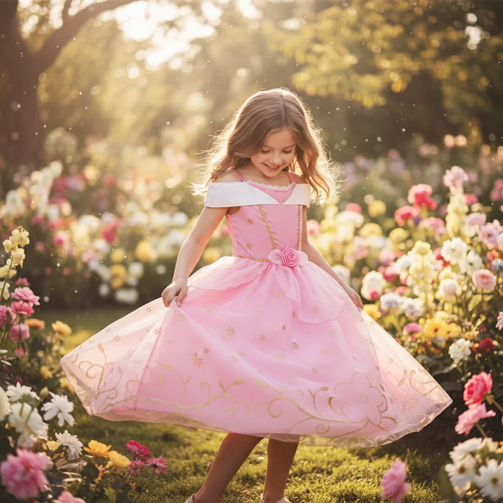 Rosa Prinzessinnenkleid mit Goldenen Sternen und Voluminösem Tüll Perfekt für Mädchen-Osterfeier oder Geburtstags-Karnevalsfeier