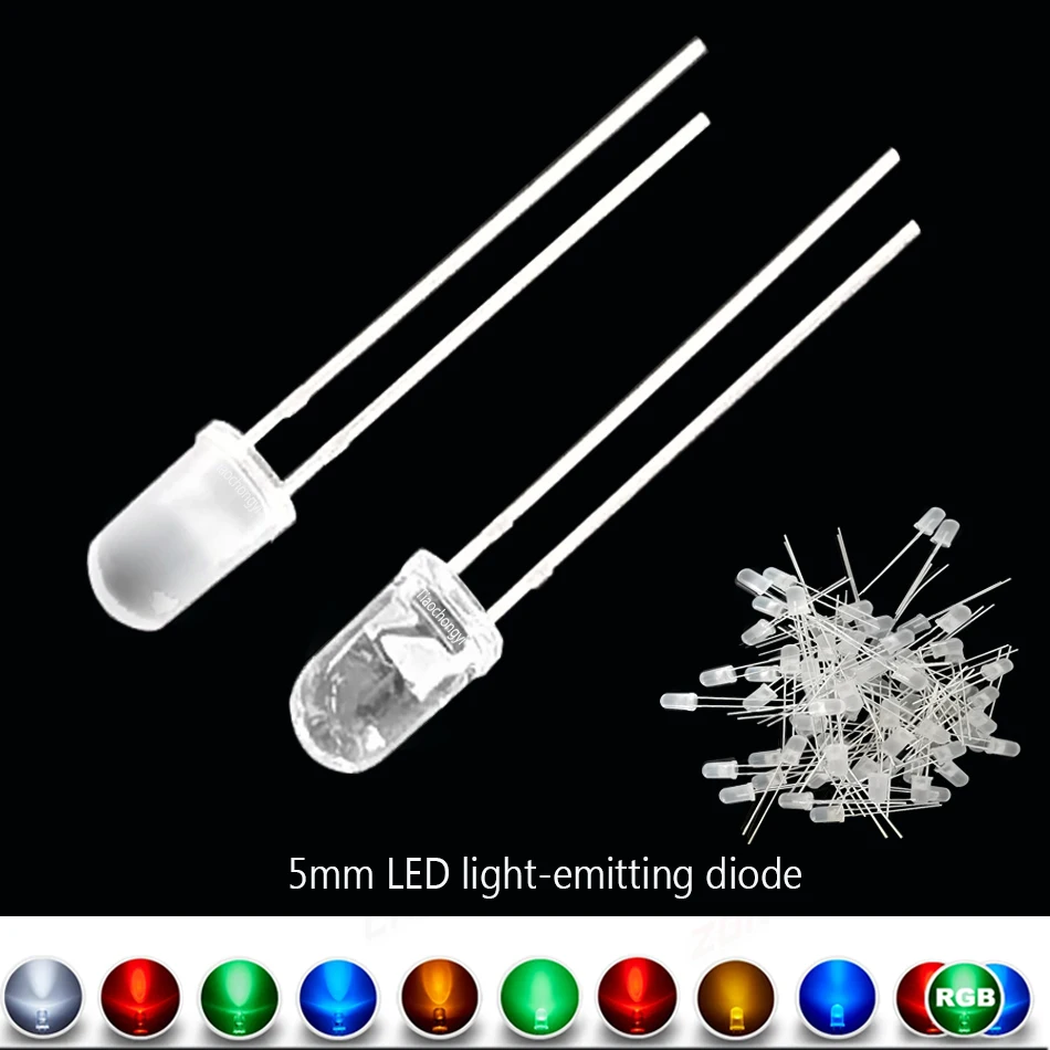 50 pz 5mm LED rotondo LED emissione diodo 2pin trasparente/diffuso LED multicolore lento/veloce lampeggiante bianco rosso blu UV