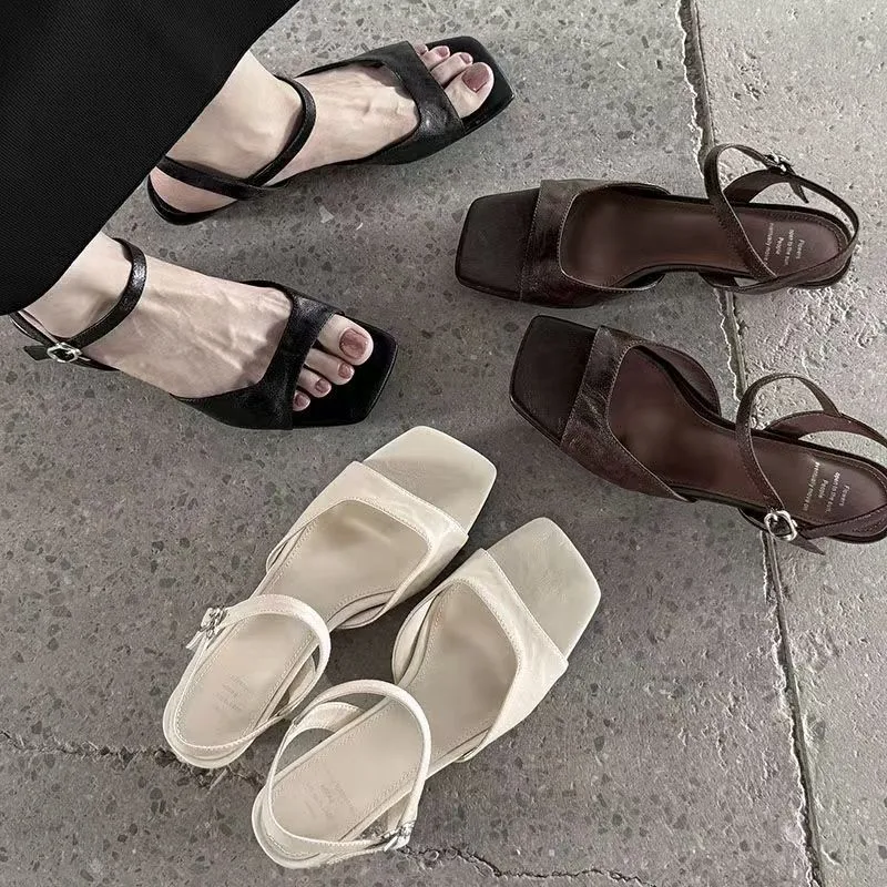 2025 Summer Women's Low Heel Sandals - Fashion Leather Material Suitable for Office Wear and Casual Outdoor Shoes Sizes 35 - 42 view 2