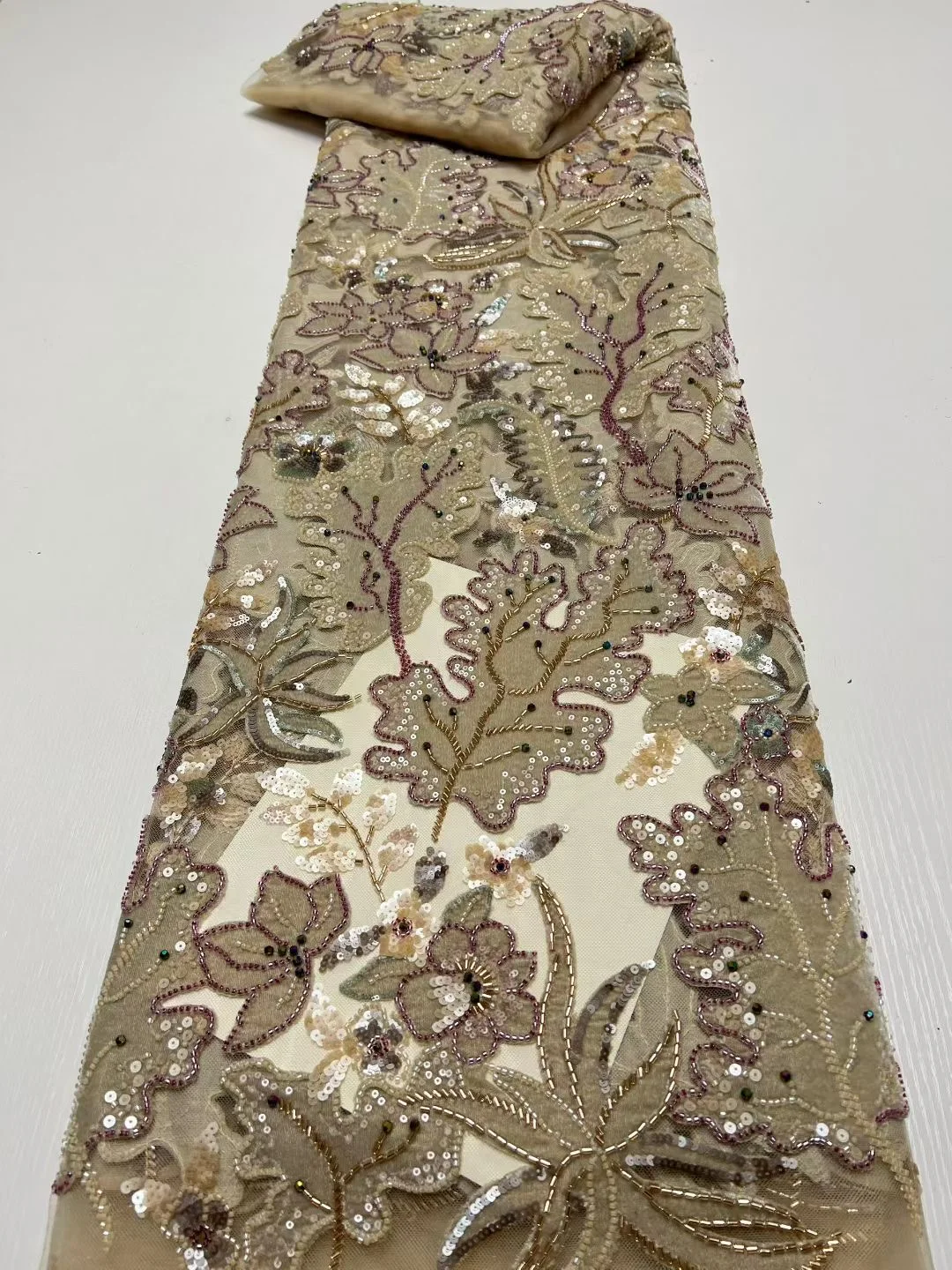 African Beaded Lace Net Fabric,Nigerian Wedding Material,Luxury Beads Fabrics for Dress Sewing, High Quality,5 Yards,2025 6 sold