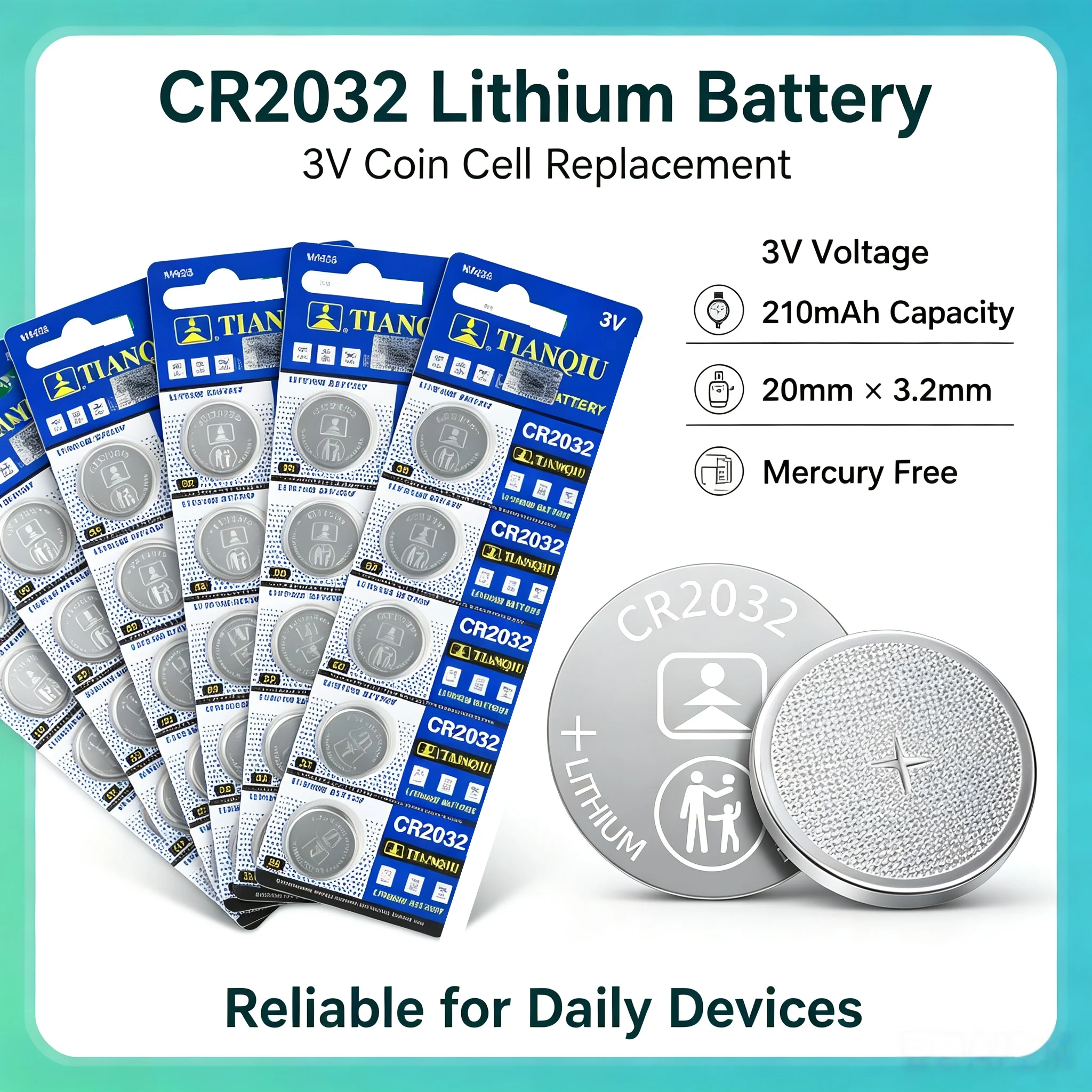 CR2032 3V Coin Cells Batteries 2-100PCS CR 2032 DL2032 BR2032 KL2032 ECR2032 200mAh Lithium Button Battery For Watch Remote Key