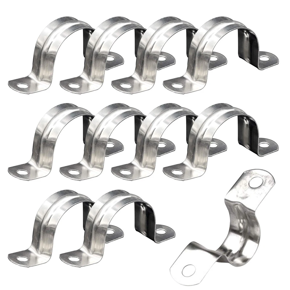 10pcs U Shape Pipe Clamps 20-60mm Stainless Steel Two Hole Strap Conduit Tube Clip Water 2-hole Pipe Plumbing Saddle Clamps