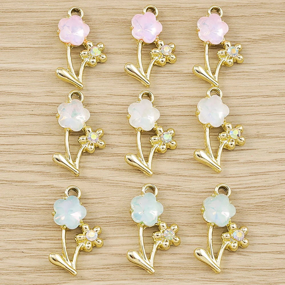 Tusember 10 Stück 14*18mm Niedliche Exquisite Kristallblumen-Anhänger für Schmuckherstellung DIY Tropfenohrringe Halskette Basteln – Detail 6