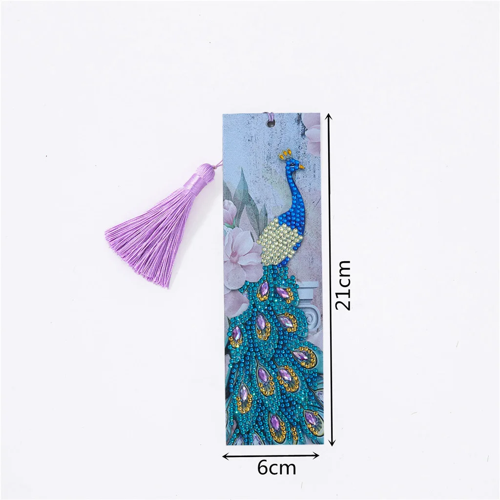 5D Diamond Bookmarks Colored Peacocks Rhinestone Art Bookmarks DIY Paper Sign Note Mark Stationery With Tassels School Supplies