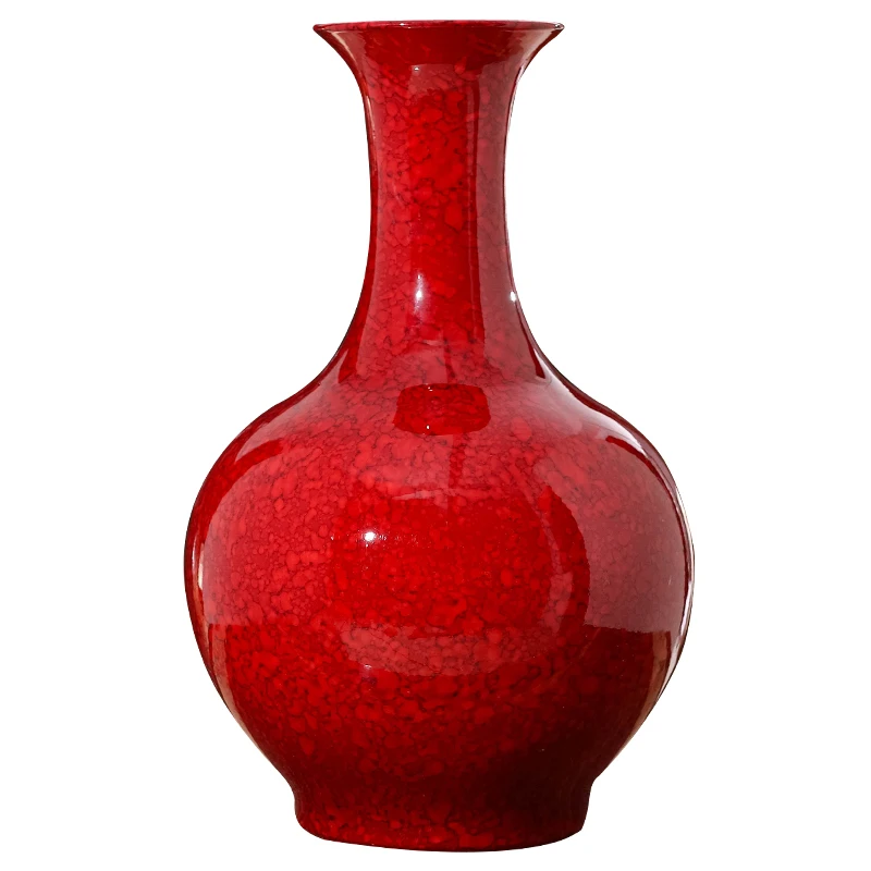 Jingdezhen Porcelain Water Bead Glaze Vase Decoration New Chinese Style Living Room Porch Flower Vase Decoration  Red Vase