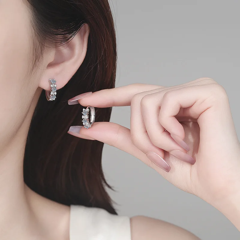 

Geometric Fashion Huggie Earrings Women's 0.96CT Moissanite PT950 Platinum - Hand-finished, ear-fitting, comfortable wear