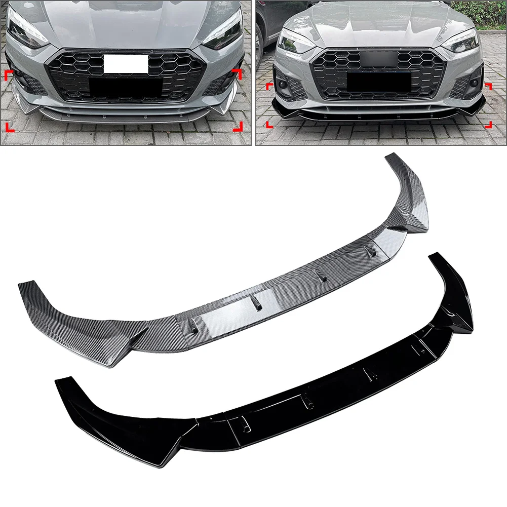 3Pcs Car Front Bumper Splitter Lip Spoiler Trim For Audi A5 Sline S5 8W6 2020 2021 2022 2023 2024