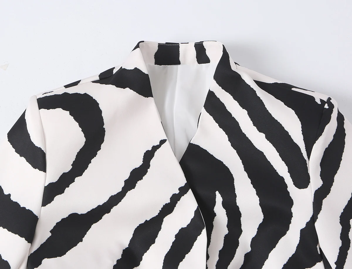 KONDALA Women Fall Trendy Zebra Printed Suit Dinner Party Belt Blazer, Long Pants 2026 Autumn Chic High Street Elegant Pants Set