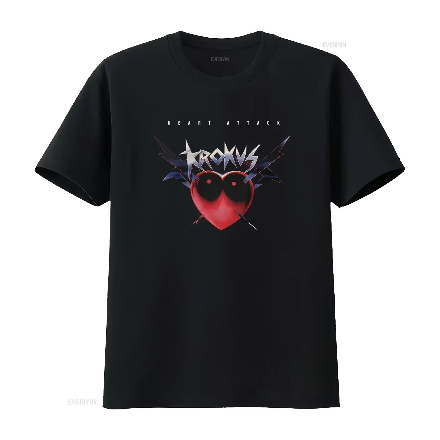 Cotton T Shirt Krokus Heart Attack Album Design Chris von Rohr Fernando Arb Rock Band Print  vintage Washed homme Stretched