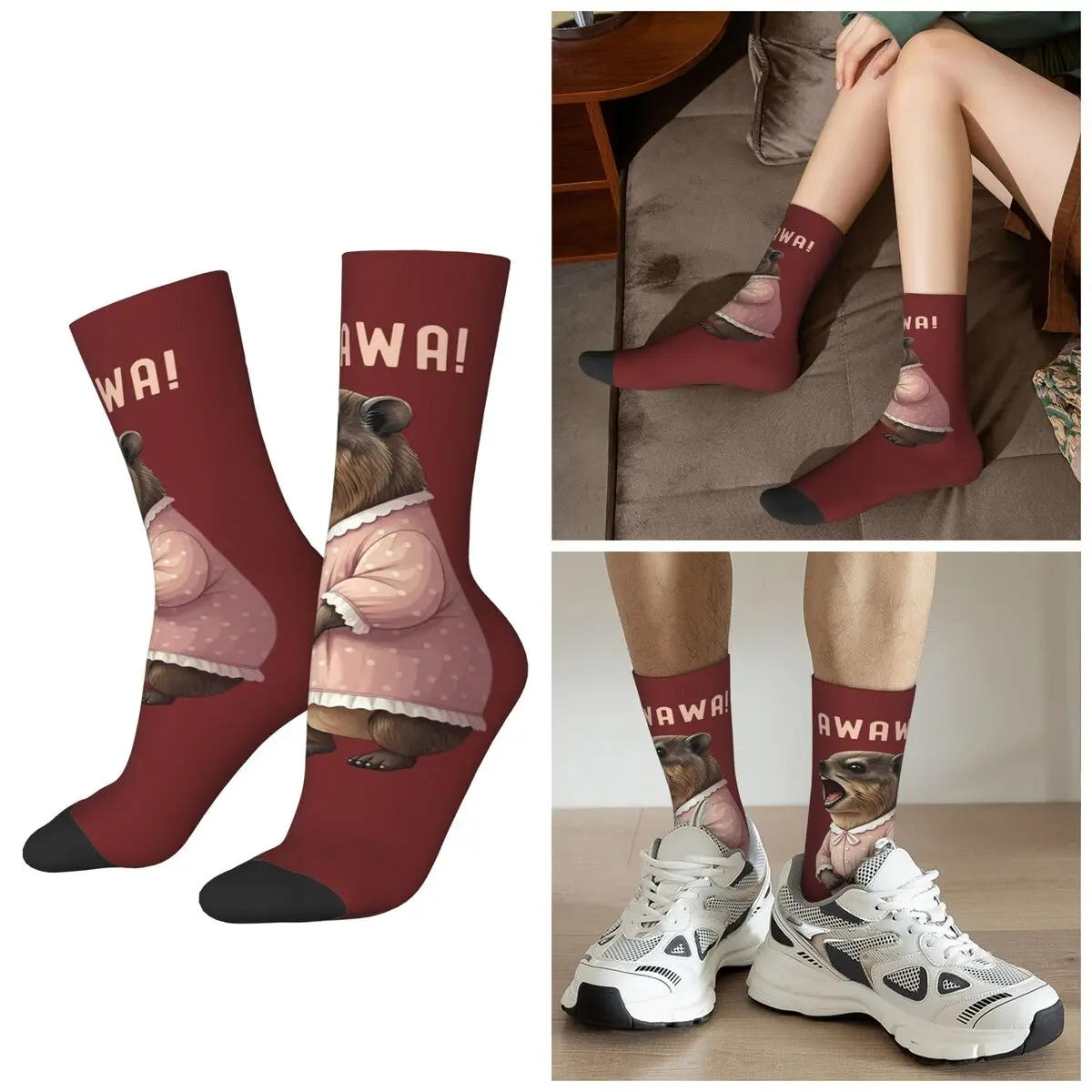

Rock Hyrax Lover Awawa Upset Groundhog Dassi Night Gown Socks Harajuku Crew Socks Sweat Absorbing Stockings for Men Women Gifts