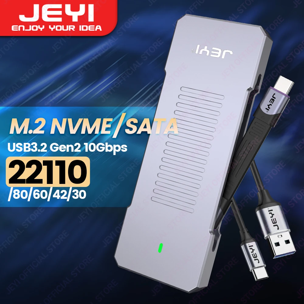 

JEYI 22110 M.2 NVME NGFF корпус, USB 3,2 Gen2 Type-C 10 Гбит/с SSD стандартная поддержка M & B + M ключей 2230/42/2260/2280 С ПЛОСКИМ КАБЕЛЕМ