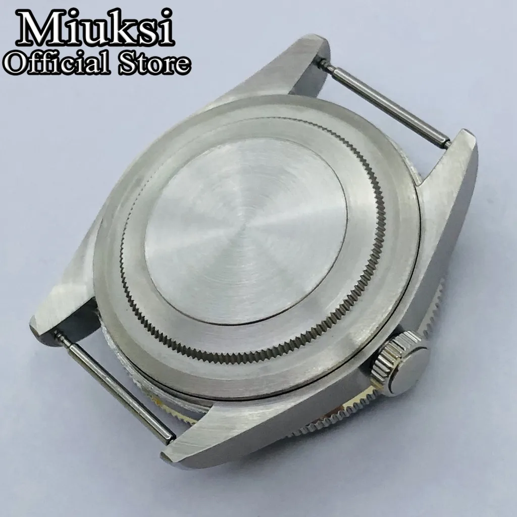 Miuksi 39mm caixa de relógio estéril prateada vidro de safira cúpula ajuste NH35 NH36 NH34 ETA2824 PT5000 movimento