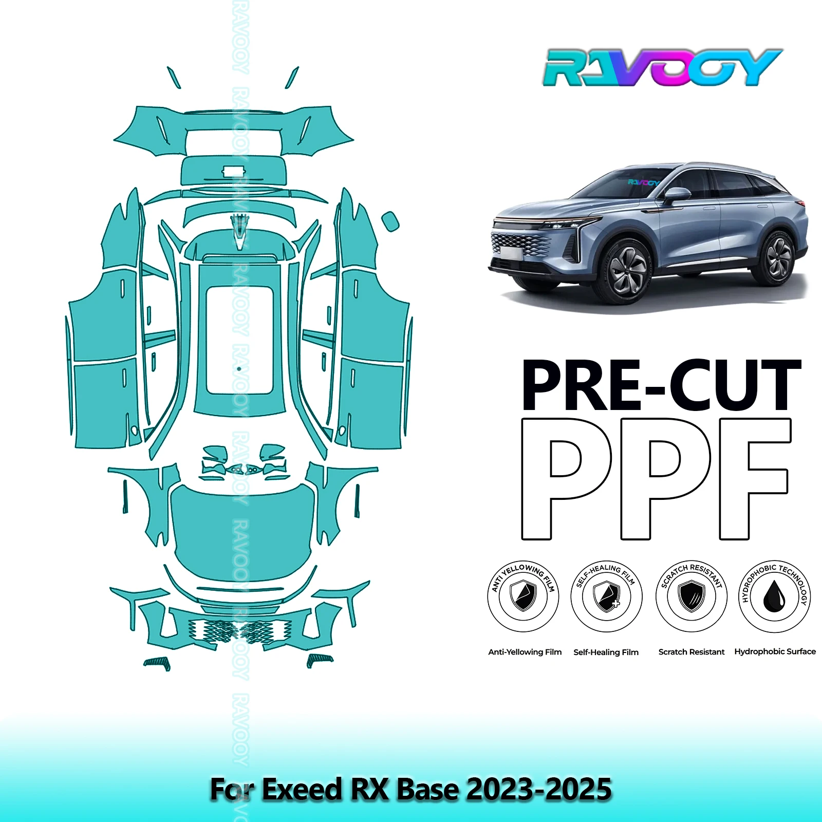 For Exeed RX Base 2023-2025 Full Body 8.5Mil Pre-Cut Paint Protection Film PPF Stone Chip Kit | Clear/Matte/Black Finish Options