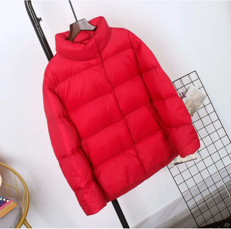 Schinteon Women Ultralight 90% White Duck Down Jacket Stand Collar Coat Casual Loose Winter Outwear High Quality 8 Colors