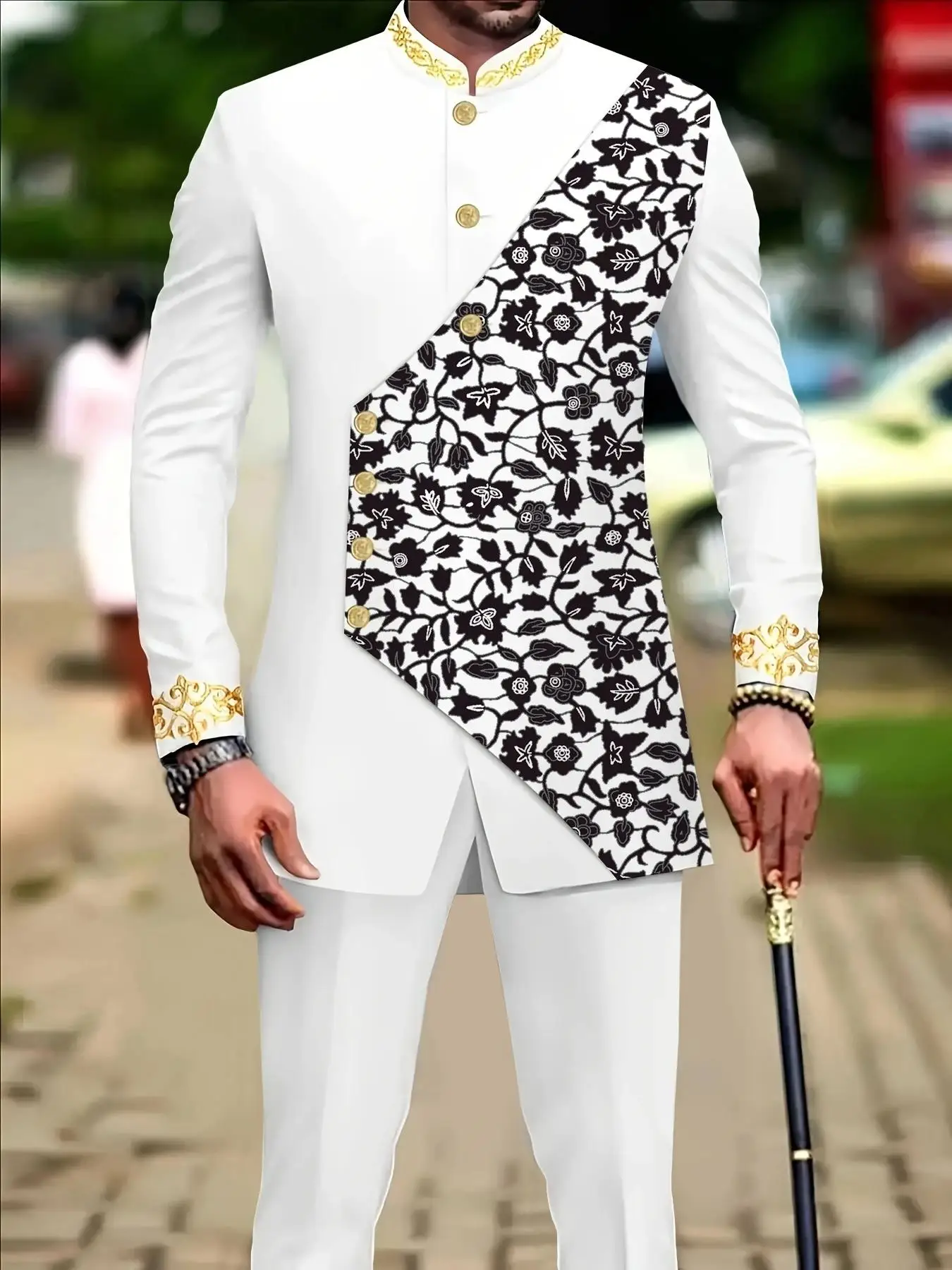 

Men's fashion luxury liberty surplice closing dress two-piece set