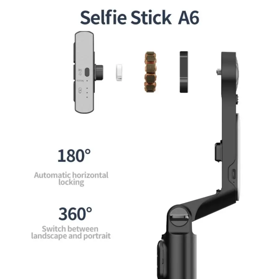 Stabilizzatore cardanico portatile per smartphone 1 asse con selfie stick treppiede telecomando Bluetooth wireless per iPhone Android