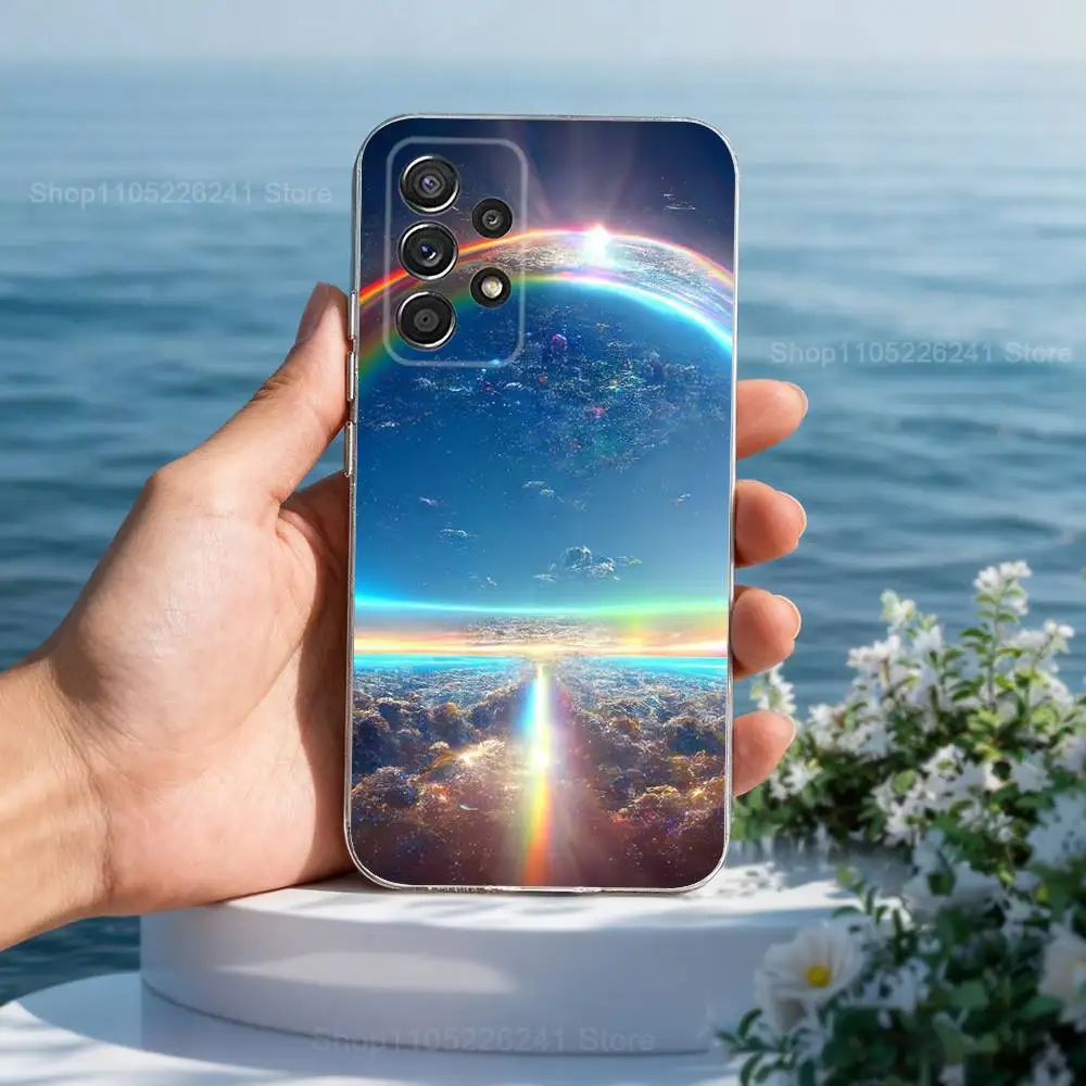 Arco Iris brillante hermoso para Samsung A30,71,51,S9,10,20,Ultra,S22,23,21,PIus,FE,Lite, transparente, funda de silicona