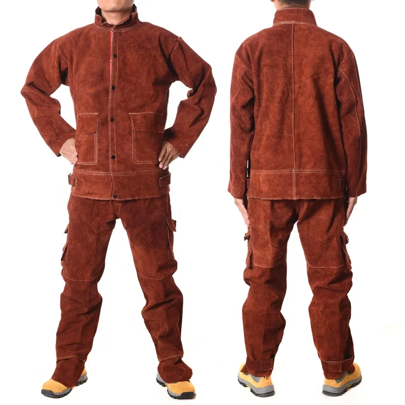 

Factory Customized Heavy-Duty Leather Flame Retardant Welding Jacket Welding Cloth Overall Suit with Sleeves