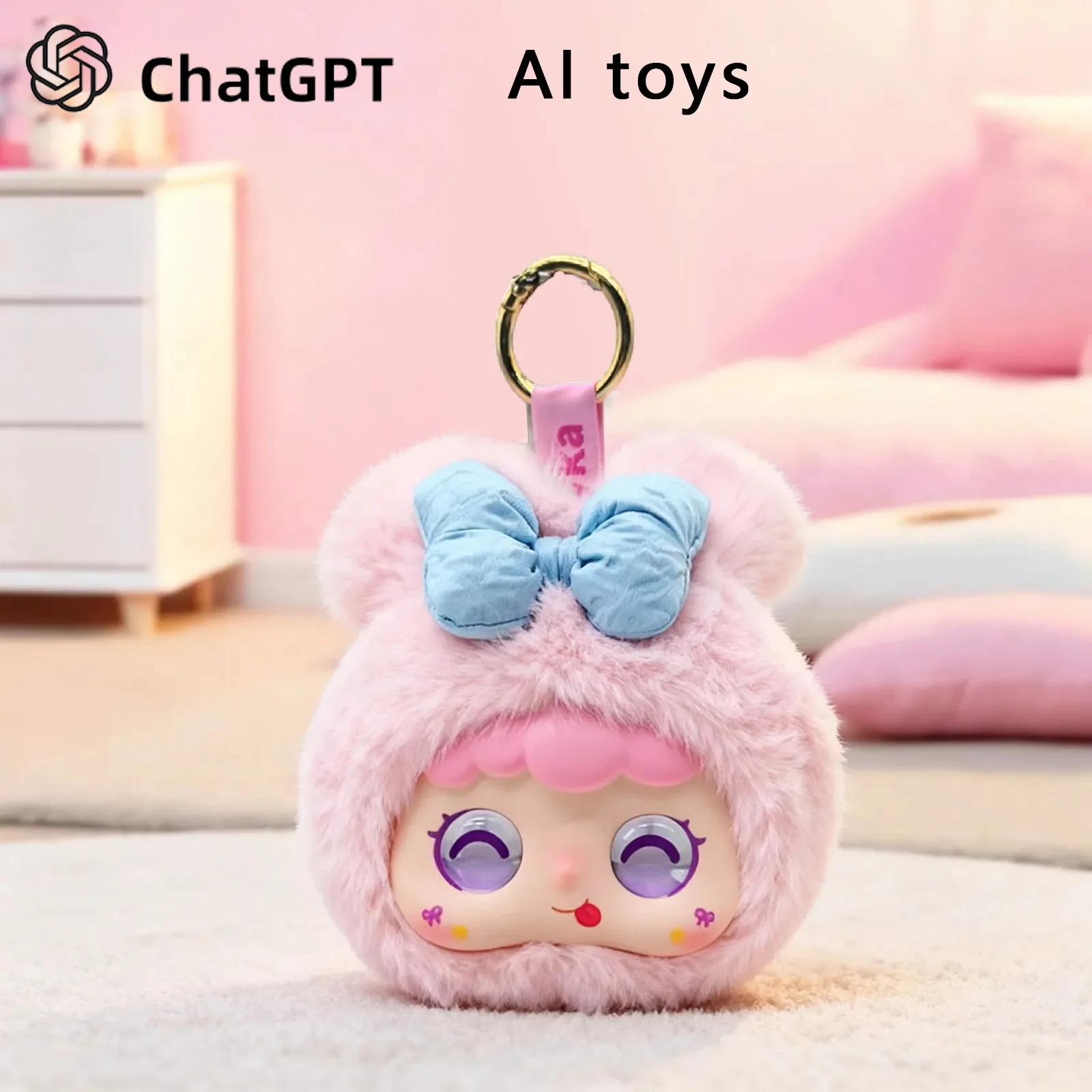 AIおもちゃ、LEDの目と音声コントロール、インタラクティブな知能、USB充電、子供への完璧な贈り物。 ピンクのウサギ