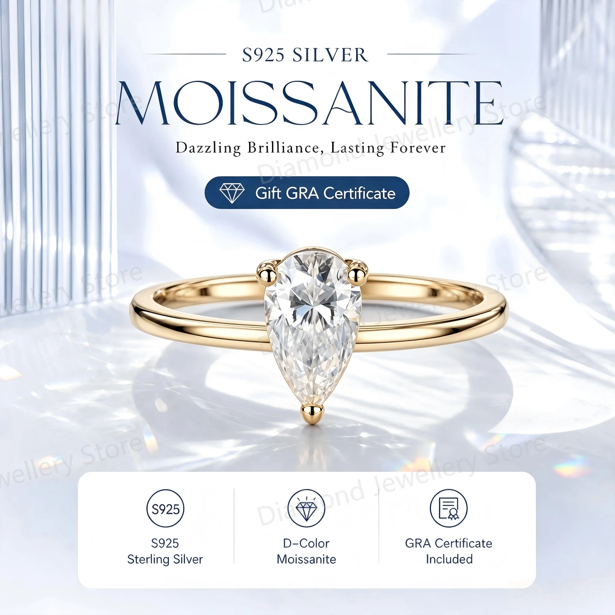 Princess Cut Rings Adjustable Rings With GRA Certificate Moissanite Pass Diamond Tester S925 Sterling Silver Oval Pear Rings Man view 4