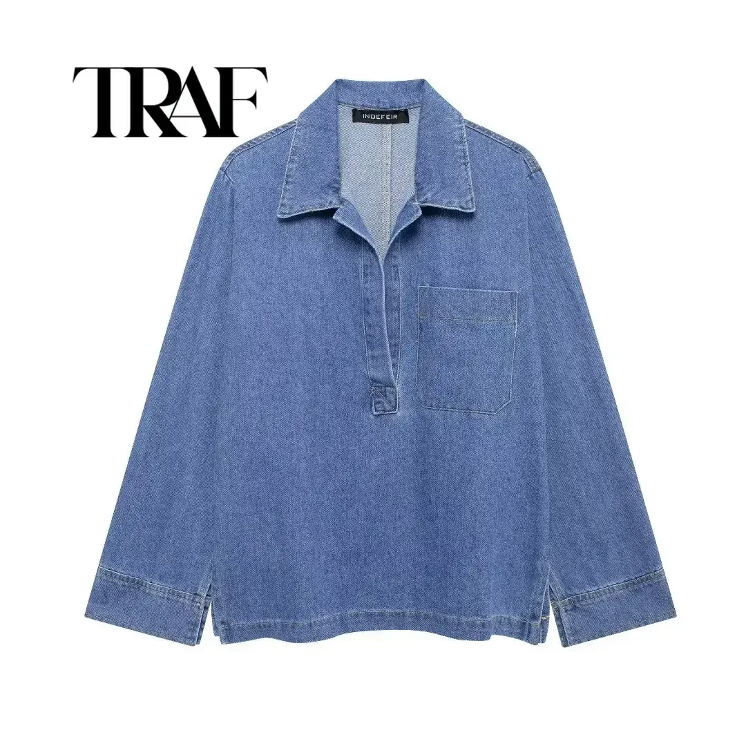 TRAF 2024 Autumn Spring Women Jacket Female Top Long Sleeve Casual Denim Jacket With Pockets Streetwear 1209427001