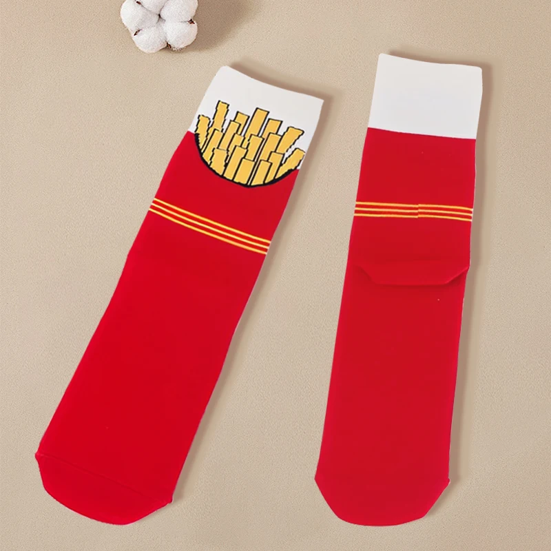 Chaussettes à motif de frites rouges amusantes, adaptées aux cadeaux d'Halloween, de Noël et de la fête de Leon, loisirs polyvalents, une paire de nouveautés