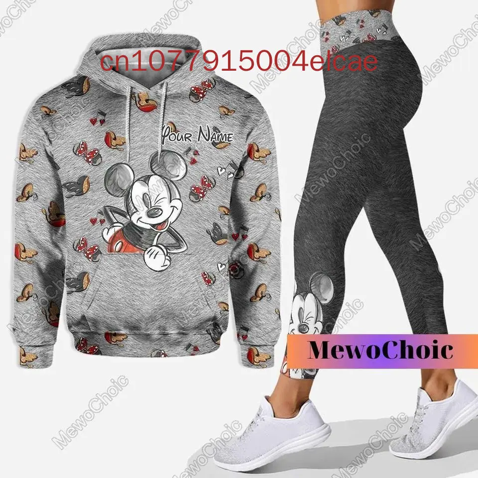 Free custom name Mickey Mouse Hoodie and Leggings Suit women\'s Diseny Minnie Hoodie Yoga Pants Sweatpants Fashion Tracksuit set