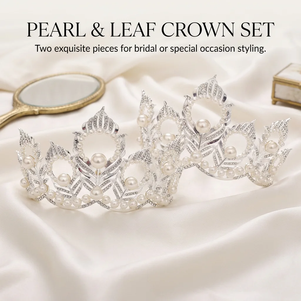 comfortable-leaf-crown-elegant-for-wedding-bridesmaid-party-silver-white-alloy-headband-hair-jewelry-gift-set-2pcs-durable