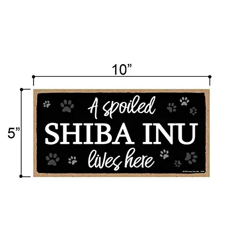 Honey Dew Gifts A Spoiled Shiba Inu Lives Here, Funny Wooden Home Decor for Dog Pet Lovers, Hanging Wall Decorative Sign, 