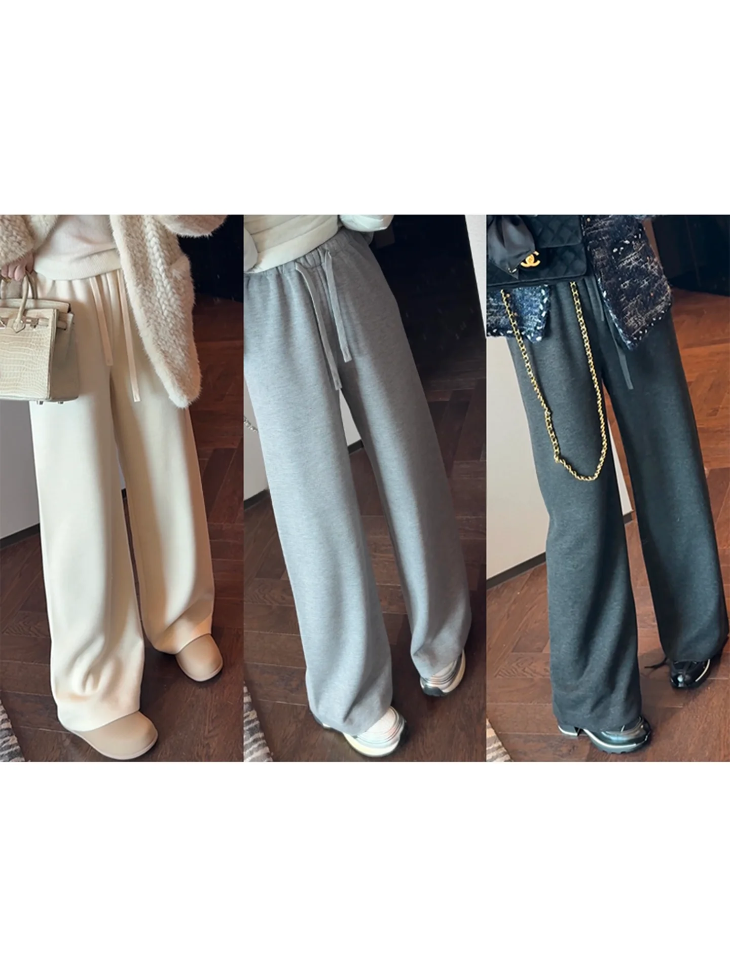 

Acetate Wool Casual Pants Women's Straight Leg Dstring Elastic Waist Soft Cotton Blend Autumn Faion Hanfu Top