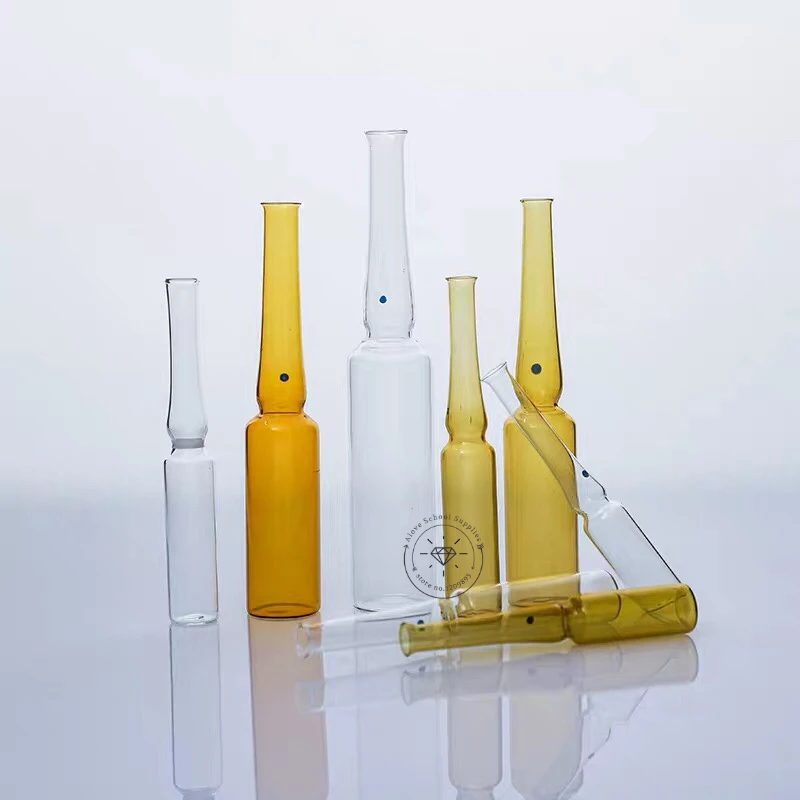 100pcs/lot Glass ampoule Transparent/Brown Injection Bottle easy breaking Curved neck easy to fold ampoules
