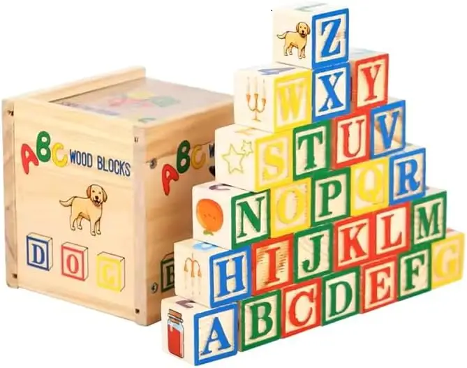 

ABC/123/Shapes/Patterns 1-Inch Blocks Set With Storage Wooden Box (26 pcs) - Letters And Numbers/ABC Classic WoodenBlocks For To