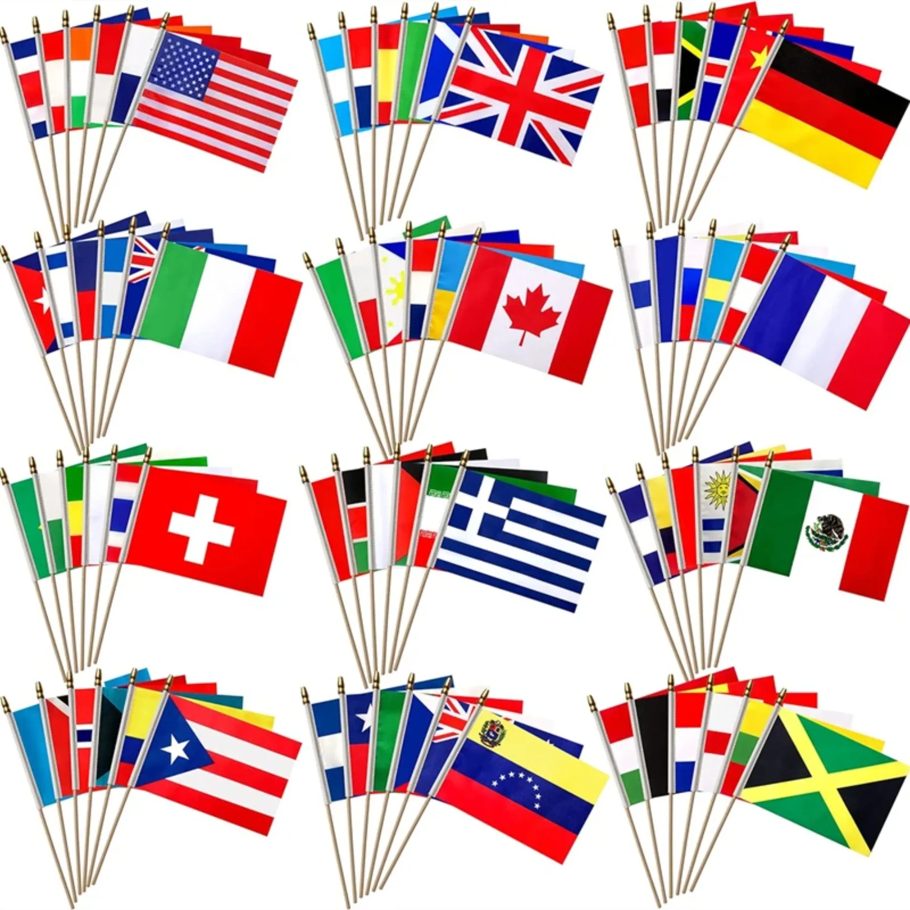 48 national flags with plastic poles, double-sided polyester printed national parade flags, flags for various competitions.