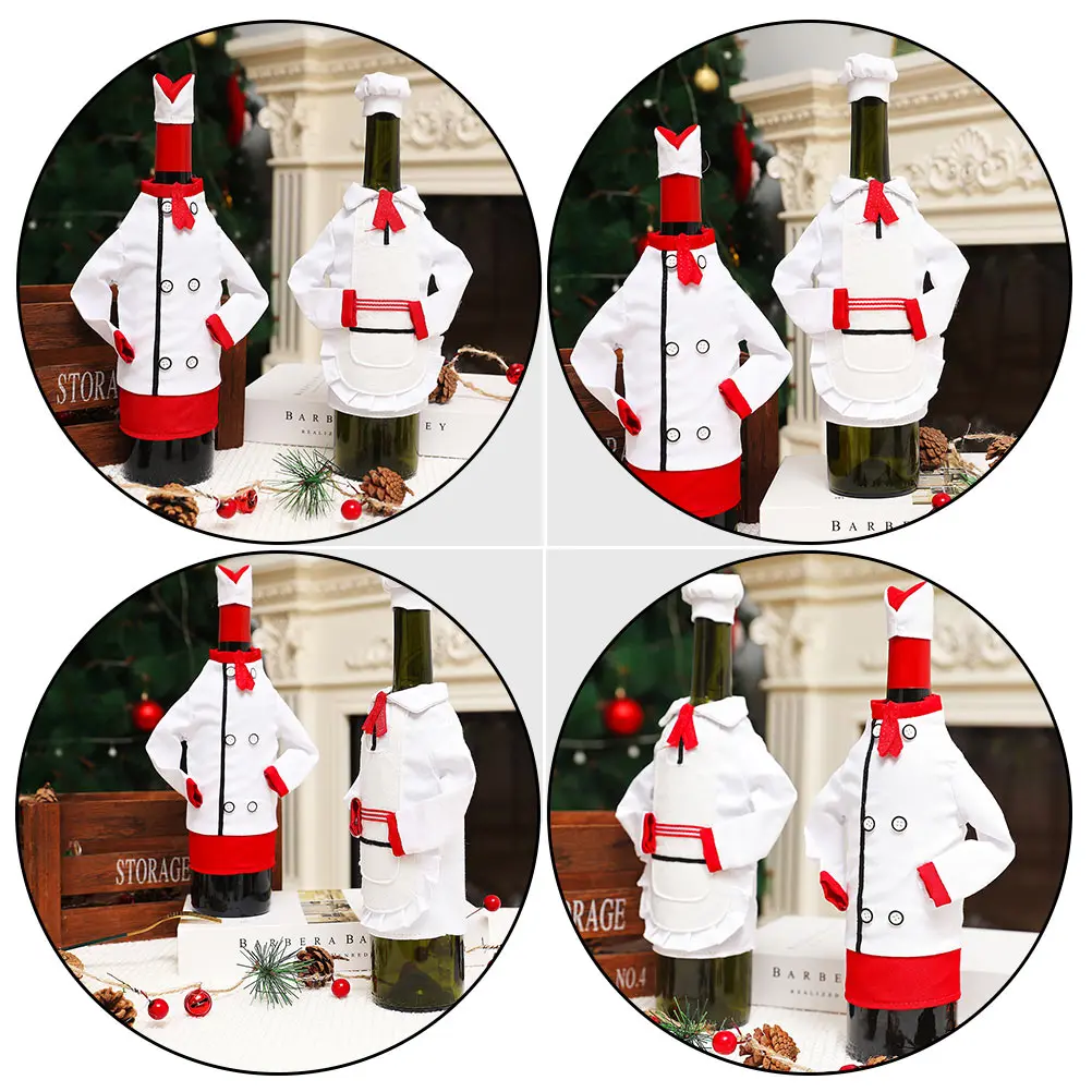 

2 Sets Chef's Clothes and Hats Christmas Party Ornaments Coat Wine Bottle Covers Decorative Protectors Decoration Accessories