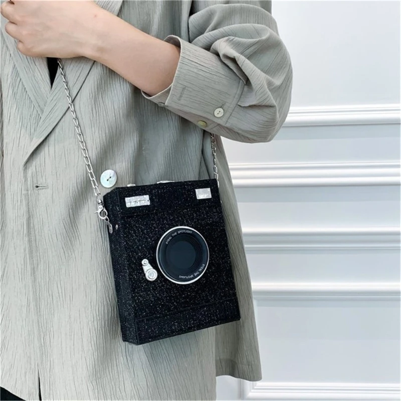 Women Camera Bag PU Leather Messengers Bag Small Crossbody Bag Chain Strap Shoulder Bag Envelope Clutch Bag for Daily