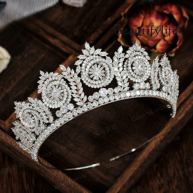 European and American Princess Luxury Super Shiny Crystal Zircon Crown Bridal Headdress Wedding Crown Headdress