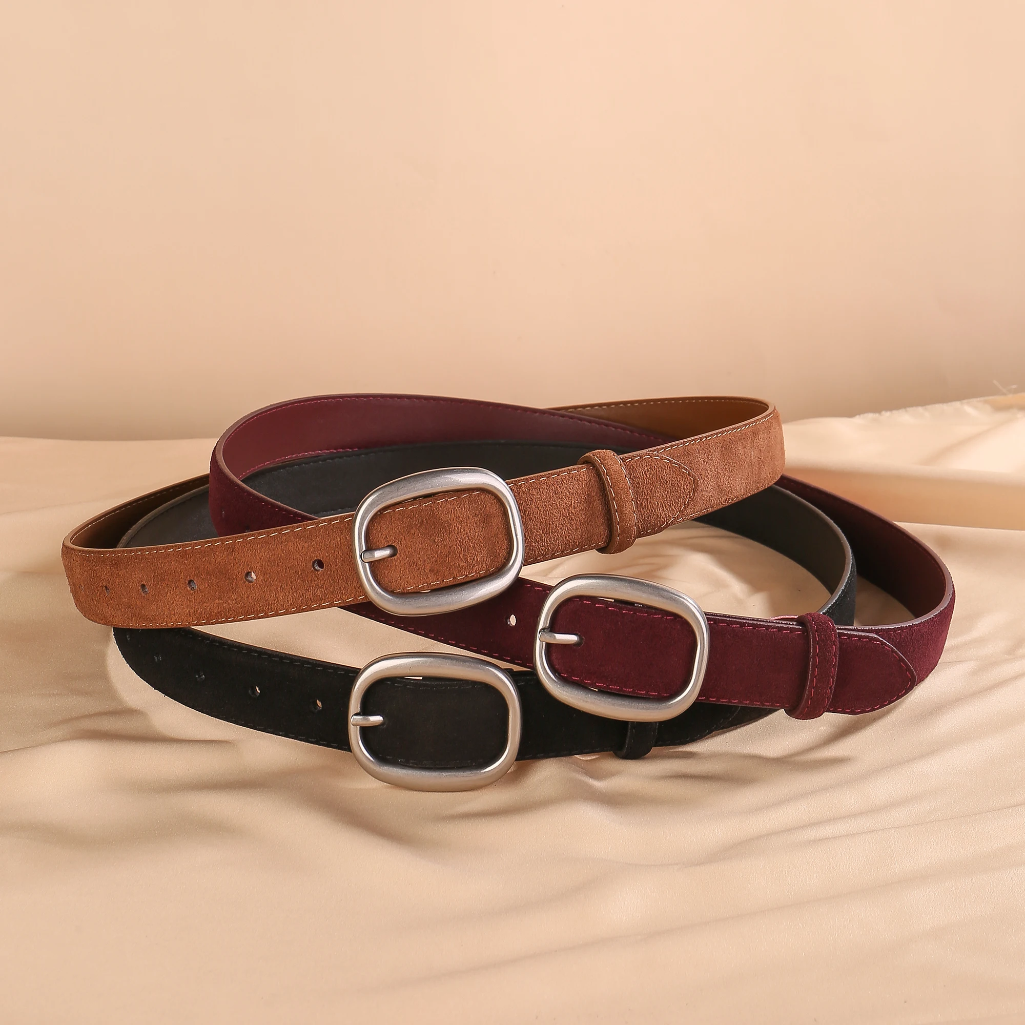 Soft Suede Leather Belts for Women - 2025 Autumn New Color Green/Burgundy/Gray Skinny Waist Belt Classic Jeans Accessories