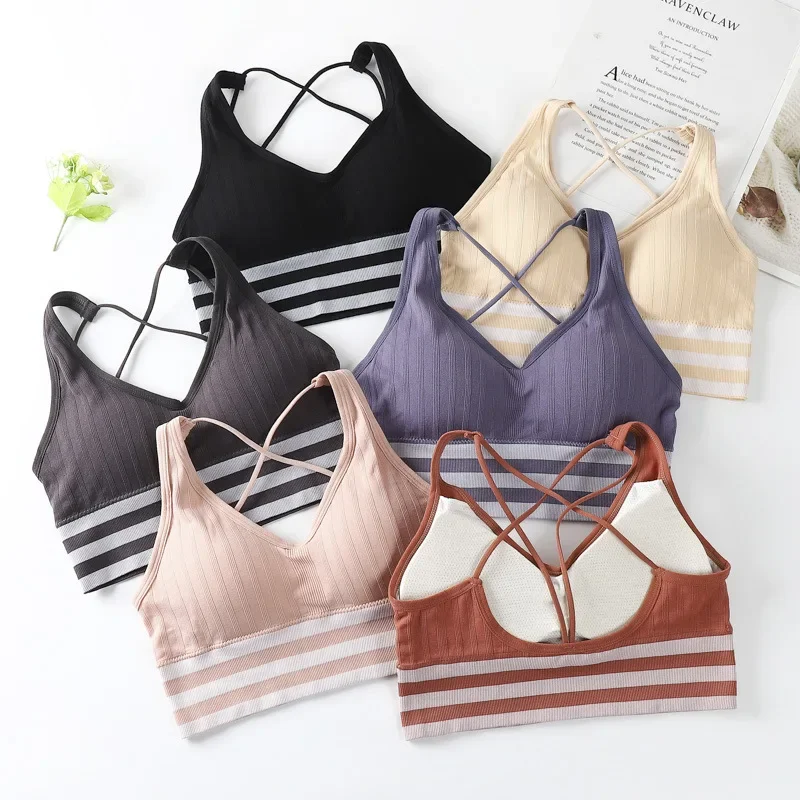 

Sports Bra for Women Padded Medium Support Criss Cross Strappy Bras Seamless High Impact Yoga Exercise Athletic Bras