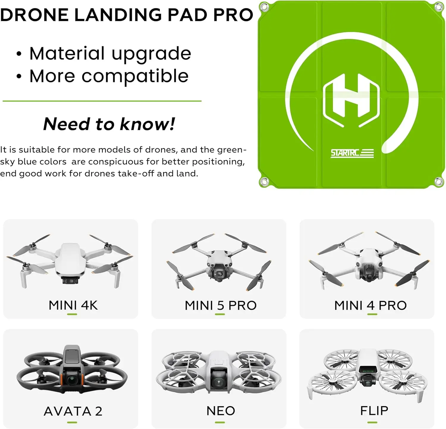 STARTRC Drone Landing Pad, Universal Waterproof Portable Fast-Foldable Helipad for Mini 5 Pro/4/3/2 SE/4K/DJI Neo/Flip/Mavic 3