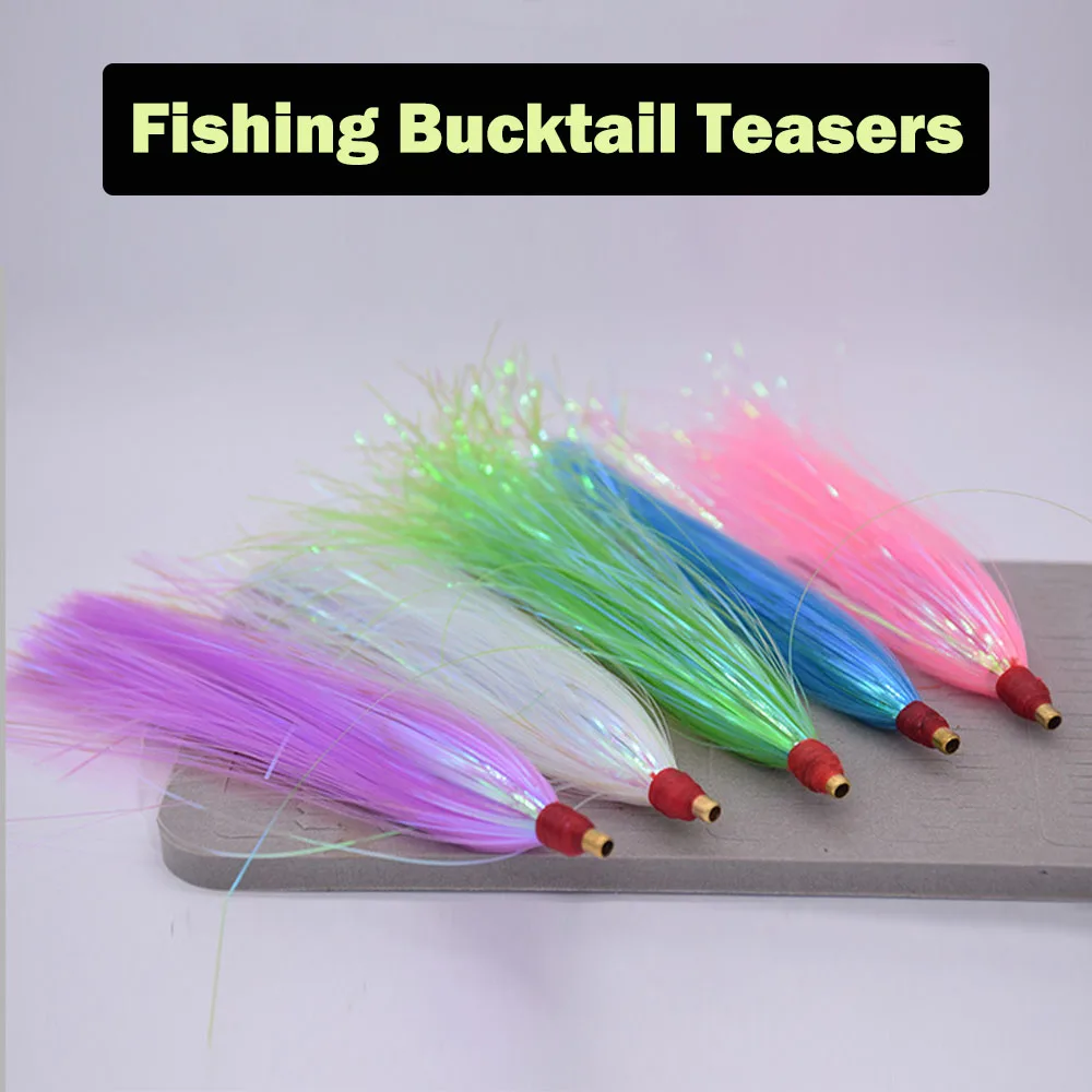 50 stücke Mix Farbe Kupfer Kopf Mylar Flash Teaser Trolling Rock Köder Künstliche Bucktail Jig Angeln Lockt Tintenfisch Rock Köder angelgerät – Detail 1
