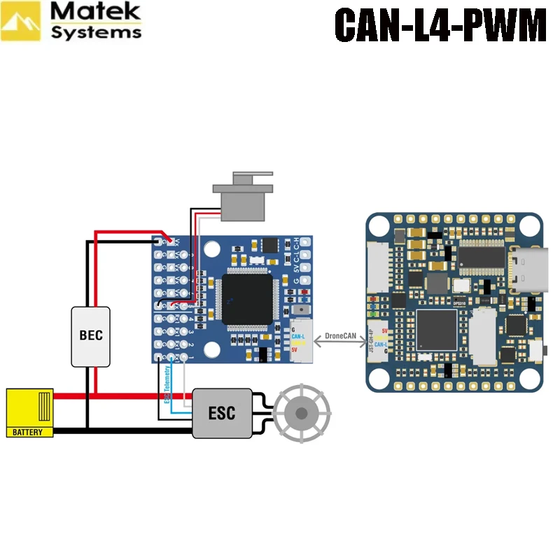 MATEK Mateksys AP_PERIPH DRONECAN TO PWM ADAPTER CAN-L4-PWM 4.5~5.5V for FPV Flight