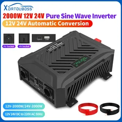 Datouboss 12V/24V Auto-Switching Pure Sine Wave Car Inverter, 2000W, 50Hz - High Efficiency Power Converter