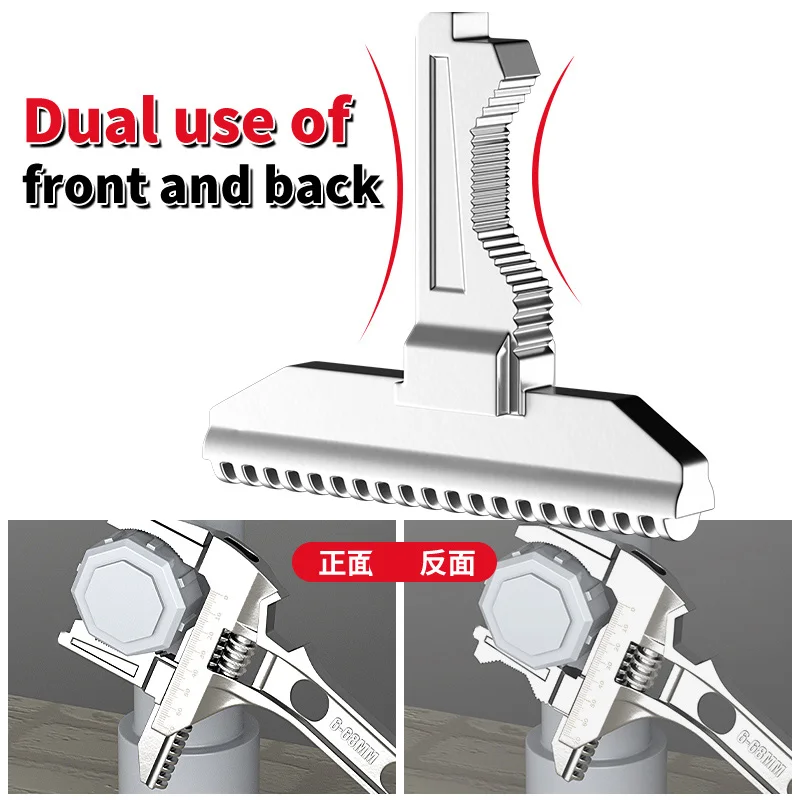 Chave de encanamento multifuncional prateada - mandíbula ajustável para torneiras, tubos e porcas (acabamento cromado de 10 polegadas)