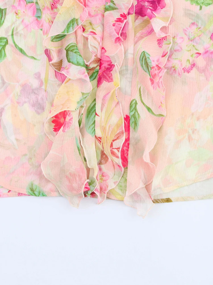 Ropa de verano de estilo europeo y americano para mujer, camisa de manga larga con decoración en capas y estampado de flores versátil, nuevo estilo