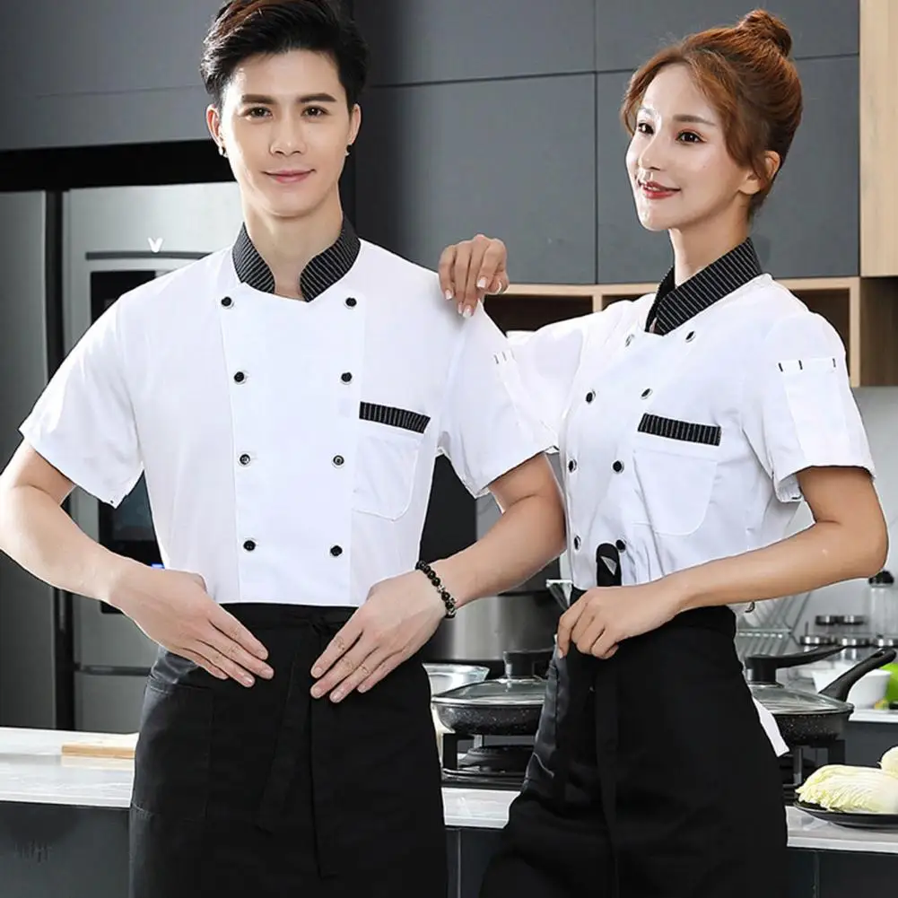 Chef Top  Splicing Color   Chef Jacket Summer Kitchen Chef Restaurant Uniform