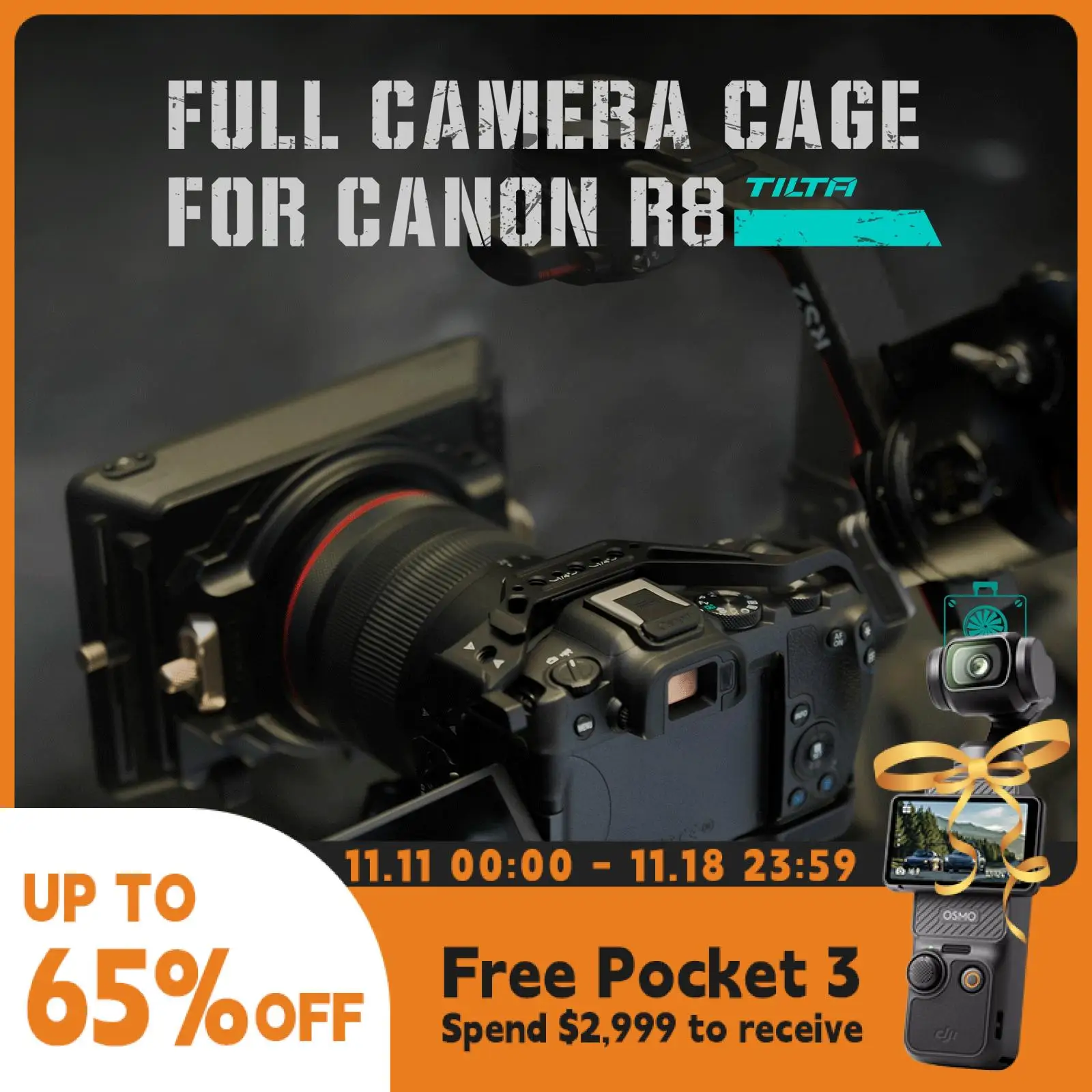 TILTA Full Camera Cage for Canon R8 Black TA-T28-FCC-B HDMI cable clamp for Canon EOS R50 R8 ARRI 3/8